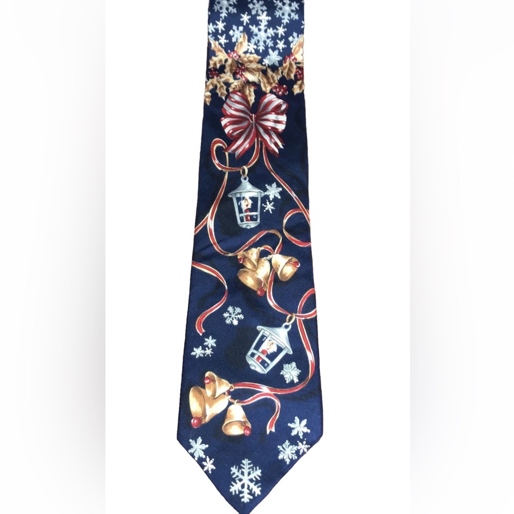 Vintage Cambridge Classic By Mervyn’s Men's Christmas Tie Blue Snowflakes Bells